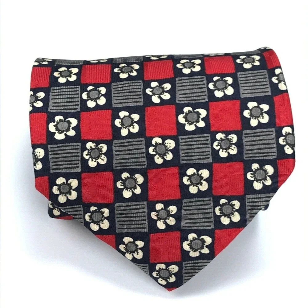 Robert Talbott Studio Nordstrom Silk Hand-sewn Red Navy Beige Floral Necktie 57